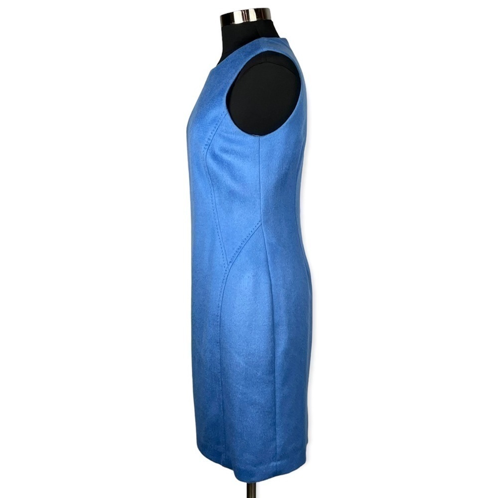 J. MCLAUGHLIN BLUE WOOL CASHMERE SLEEVELESS VISIBLE STITCH SHEATH DRESS - Picture 4 of 14